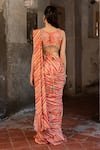 Shop_SSHILPA SAMRIYA_Orange Crepe Hand Embroidered Leheriya Printed Pre-draped Saree With Blouse _at_Aza_Fashions