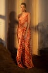 SSHILPA SAMRIYA_Orange Crepe Hand Embroidered Leheriya Printed Pre-draped Saree With Blouse _Online_at_Aza_Fashions