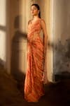 Buy_SSHILPA SAMRIYA_Orange Crepe Hand Embroidered Leheriya Printed Pre-draped Saree With Blouse _Online_at_Aza_Fashions