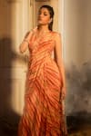 Shop_SSHILPA SAMRIYA_Orange Crepe Hand Embroidered Leheriya Printed Pre-draped Saree With Blouse _Online_at_Aza_Fashions