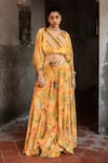 Buy_SSHILPA SAMRIYA_Yellow Cotton Silk Hand Embroidered Floral V Neck Lehenga With Blouse _at_Aza_Fashions