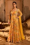 Buy_SSHILPA SAMRIYA_Yellow Anarkali Cotton Silk Hand Embroidered Printed Kothi Style With Dupatta _at_Aza_Fashions