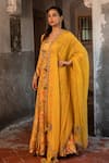 SSHILPA SAMRIYA_Yellow Anarkali Cotton Silk Hand Embroidered Printed Kothi Style With Dupatta_Online_at_Aza_Fashions