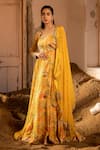 SSHILPA SAMRIYA_Yellow Anarkali Cotton Silk Hand Embroidered Printed Kothi Style With Dupatta_at_Aza_Fashions