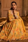 Buy_SSHILPA SAMRIYA_Yellow Anarkali Cotton Silk Hand Embroidered Printed Kothi Style With Dupatta