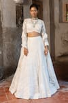 SSHILPA SAMRIYA_Off White Malai Chanderi Thread Round Floral Embroidered Lehenga Set_Online_at_Aza_Fashions