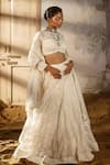 Buy_SSHILPA SAMRIYA_Off White Malai Chanderi Thread Round Floral Embroidered Lehenga Set 