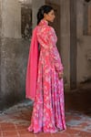 Shop_SSHILPA SAMRIYA_Pink Anarkali Cotton Silk Embroidered Thread Round Floral Print With Dupatta _at_Aza_Fashions