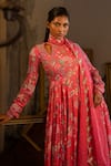 Shop_SSHILPA SAMRIYA_Pink Anarkali Cotton Silk Embroidered Thread Round Floral Print With Dupatta_Online_at_Aza_Fashions