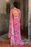 Shop_SSHILPA SAMRIYA_Pink Georgette Embroidered Floral Print Pre-draped Ruffle Saree With Blouse_at_Aza_Fashions