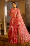 Buy_SSHILPA SAMRIYA_Pink Georgette Embroidered Floral Print Pre-draped Ruffle Saree With Blouse _Online_at_Aza_Fashions