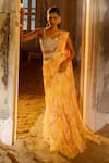 Shop_SSHILPA SAMRIYA_Yellow Saree Georgette Embroidered Floral Print Pre-draped Layered With Blouse _at_Aza_Fashions