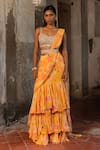 SSHILPA SAMRIYA_Yellow Saree Georgette Embroidered Floral Print Pre-draped Layered With Blouse _Online_at_Aza_Fashions