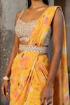 Buy_SSHILPA SAMRIYA_Yellow Saree Georgette Embroidered Floral Print Pre-draped Layered With Blouse _Online_at_Aza_Fashions