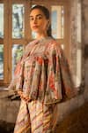 Buy_SSHILPA SAMRIYA_Purple Jumpsuit Raw Silk Embroidered Thread Cape Mandarin Stripe Print With 