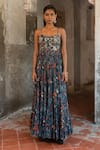 SSHILPA SAMRIYA_Blue Cotton Silk Embroidered Thread Sweetheart Floral Maxi Dress _Online_at_Aza_Fashions