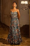 Shop_SSHILPA SAMRIYA_Blue Cotton Silk Embroidered Thread Sweetheart Floral Maxi Dress _Online_at_Aza_Fashions