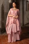 Buy_SSHILPA SAMRIYA_Pink Skirt Organza Embroidered Thread Square Cape With Layered Set _at_Aza_Fashions