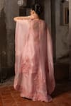 Shop_SSHILPA SAMRIYA_Pink Skirt Organza Embroidered Thread Square Cape With Layered Set_at_Aza_Fashions