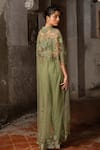 Shop_SSHILPA SAMRIYA_Green Pant And Blouse Raw Silk Embroidered Thread Mandarin Floral Cape With Set _at_Aza_Fashions