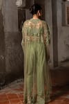 SSHILPA SAMRIYA_Green Pant And Blouse Raw Silk Embroidered Thread Mandarin Floral Cape With Set _Online_at_Aza_Fashions