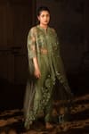 Buy_SSHILPA SAMRIYA_Green Pant And Blouse Raw Silk Embroidered Thread Mandarin Floral Cape With Set_Online_at_Aza_Fashions