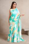 Buy_Samyukta Singhania_Blue Slime Georgette Printed Abstract Round Saree Gown _at_Aza_Fashions