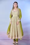 Buy_PUNIT BALANA_Green Print Bandhani Round Neck Anarkali Churidar Set _at_Aza_Fashions