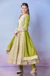 Buy_PUNIT BALANA_Green Print Bandhani Round Neck Anarkali Churidar Set _Online_at_Aza_Fashions