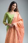 Shop_Nidhika Shekhar_Green Brocade Floral V Neck Plain Kurta Set With Dupatta _Online_at_Aza_Fashions