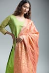 Nidhika Shekhar_Green Brocade Floral V Neck Plain Kurta Set With Dupatta _at_Aza_Fashions