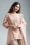 Buy_Kavita Bhartia_Peach Embroidery Cross Stitch Round Neck Floral Beaded Kurta Sharara Set _Online_at_Aza_Fashions