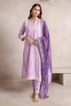 Buy_Samyukta Singhania_Purple Viscose, , Satin Embroidery, Lace V-neck Sleeve Kurta Set_at_Aza_Fashions