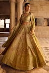 Buy_Saundh_Green Blouse Raw Silk (bemberg X Viscose) Damayanti Mughal Bahar Lehenga Set _at_Aza_Fashions