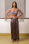 Buy_Rimple Agrawal_Purple Top And Cape Net Embroidered Sequin 3d Floral With Draped Pant Set For Kids_at_Aza_Fashions