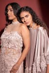 Rimple Agrawal_Pink Liquid Silk Embroidery Sequins Round Beads Asymmetric Kaftan And Pant Set _Online_at_Aza_Fashions