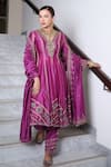 Buy_Irrau by Samir Mantri_Purple Silk Chanderi Embroidery Sequin V Neck Anarkali Salwar Set 