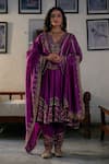 Buy_Irrau by Samir Mantri_Purple Silk Chanderi Embroidery Sequin V Neck Anarkali Salwar Set _Online