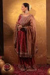 Irrau by Samir Mantri_Maroon Anarkali And Gharara Silk Chanderi Embroidery Sequin Boat Neck Set _Online