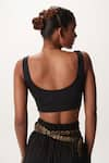 Shop_AK-OK_Black Cotton Lycra Embellished Coin Round Stud Crop Top _at_Aza_Fashions