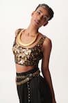 Buy_AK-OK_Black Cotton Lycra Embellished Coin Round Stud Crop Top _Online_at_Aza_Fashions