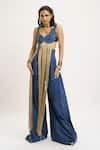 Buy_AK-OK_Blue Cotton Lycra Cutwork Swirl Pattern Crop Top And Trouser Set _Online_at_Aza_Fashions