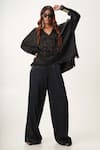 Buy_AK-OK_Black 100 Gsm Silk Satin Embellished Stud V Neck Sweatshirt And Trouser Set _at_Aza_Fashions