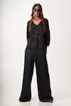 Buy_AK-OK_Black 100 Gsm Silk Satin Embellished Stud V Neck Sweatshirt And Trouser Set _Online_at_Aza_Fashions