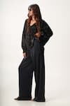 Shop_AK-OK_Black 100 Gsm Silk Satin Embellished Stud V Neck Sweatshirt And Trouser Set _Online_at_Aza_Fashions