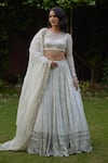 Buy_Astha Narang_Off White Organza Embroidery Sequins Round Floral Lehenga Set _at_Aza_Fashions