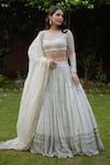 Shop_Astha Narang_Off White Organza Embroidery Sequins Round Floral Lehenga Set _at_Aza_Fashions