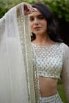 Astha Narang_Off White Organza Embroidery Sequins Round Floral Lehenga Set _Online_at_Aza_Fashions