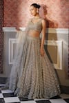 Buy_Astha Narang_Grey Organza Embroidery Jaal Leaf Floral Lehenga Set _at_Aza_Fashions