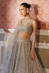 Astha Narang_Grey Organza Embroidery Jaal Leaf Floral Lehenga Set _Online_at_Aza_Fashions